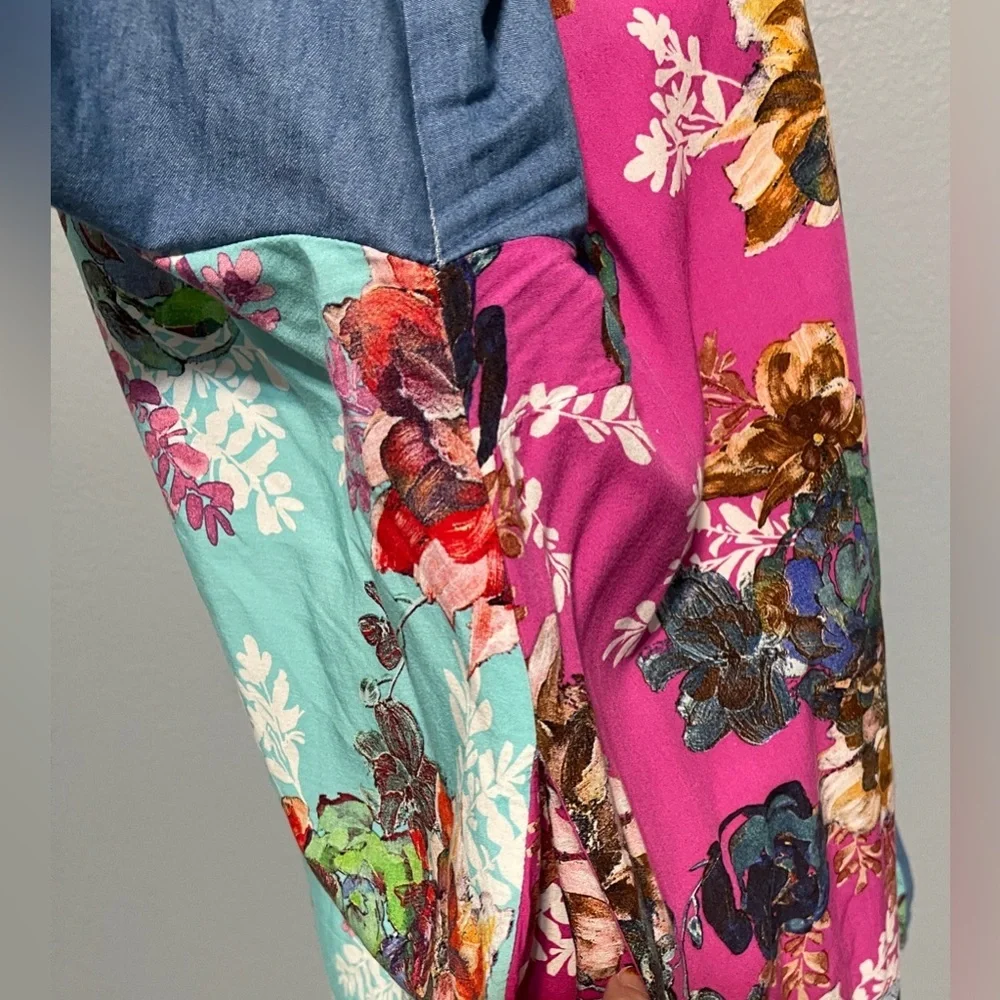 Calessa Boho Patchwork Floral Button Front Tunic Shirt Embroidered Sleeves 2X - Picture 3 of 9